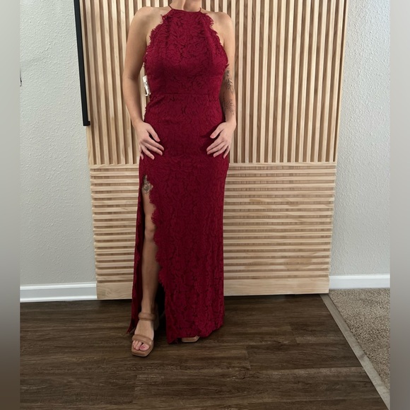 fame and partners red lace dress Fame & Partners Twilight Gown